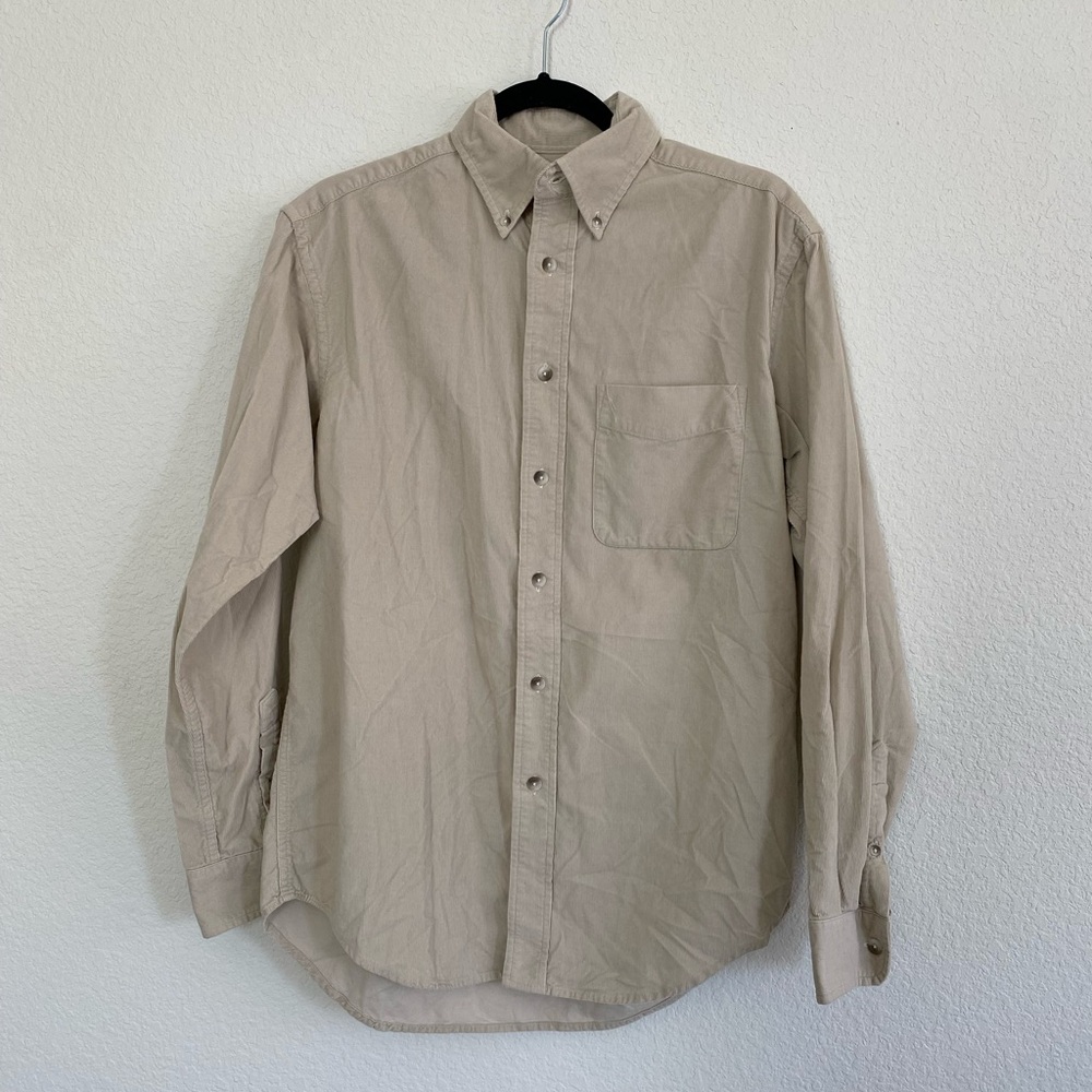 Roundtree & Yorke Corduroy Long Sleeve Button Up Shirt Beige Small 100% Cotton